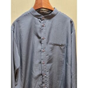 Elliott Shirt Mens XL Blue Solid Band Collar Long Sleeve Button Front Dress